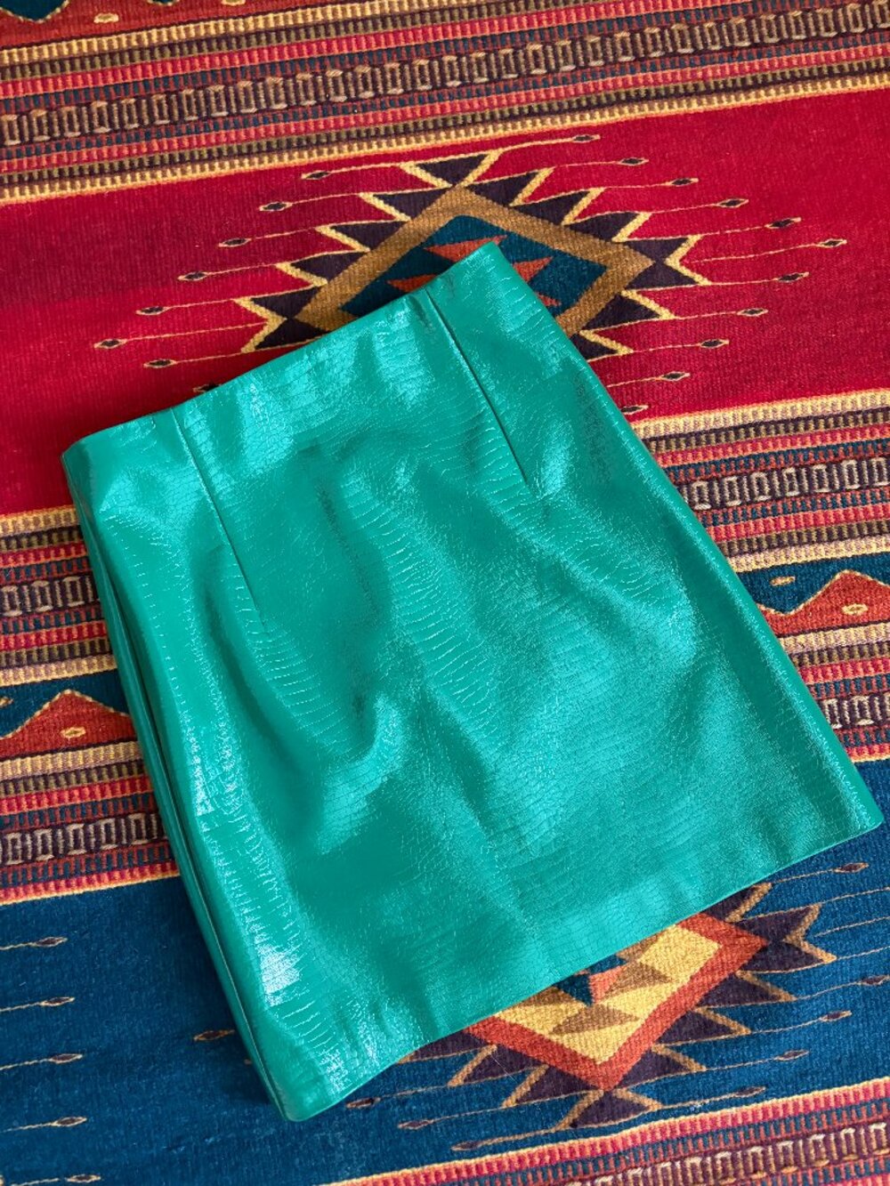 Anthropologie Kelly Green Faux Leather Croc Embossed Mini Skirt NWT
